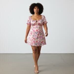 Zara Women Floral Puff Sleeve Lace Up Front Mini Dress Size XXL #4661/334